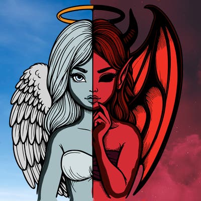 realistic angel half demon