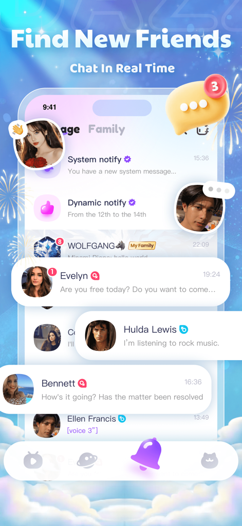 Dazz Live-Live Stream & Chat - Screenshot of Dazz Live app interface showing a real-time chat list to find new friends.