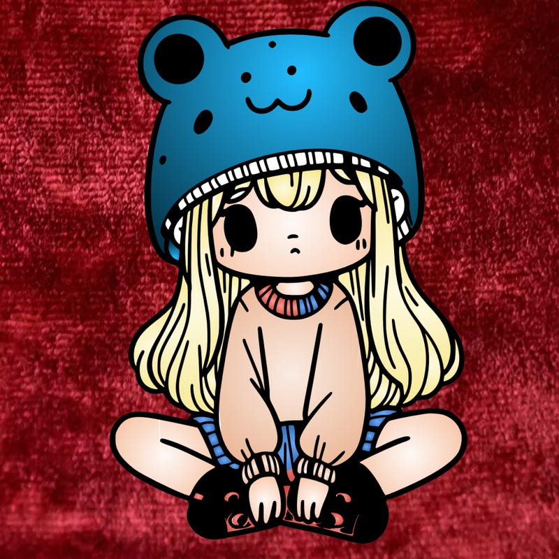 a girl wearing a frog hat and some frog socks