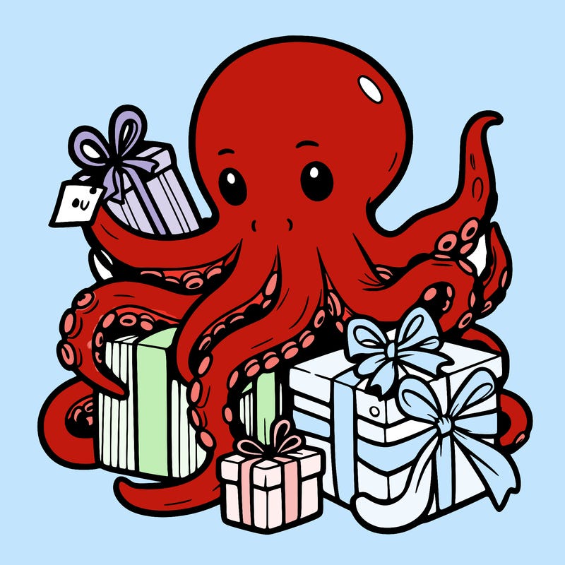 an octopus wrapping gifts