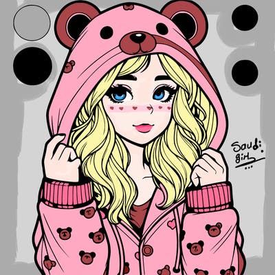realistic girl in a animal pjs hoodie