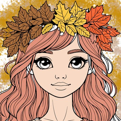 realistic girl with fall leaf crown