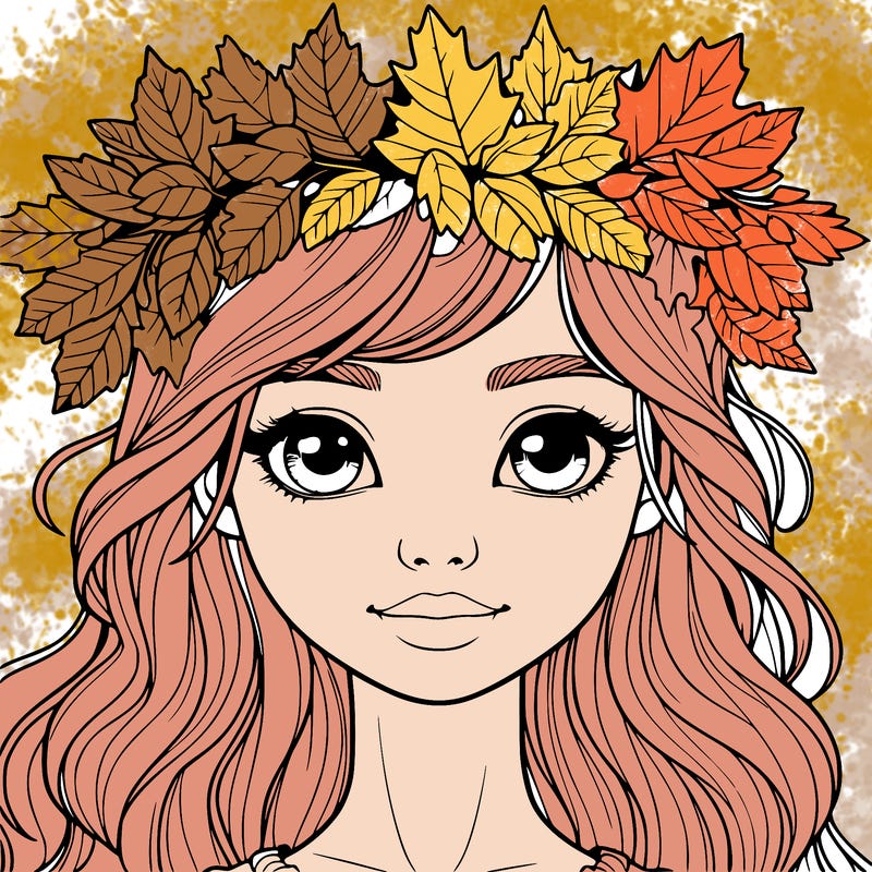 realistic girl with fall leaf crown