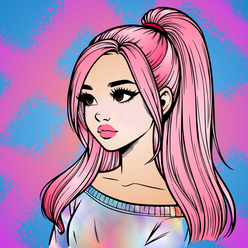 realistic girl with a high ponytail