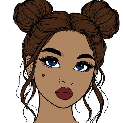 realistic girl with two buns on her hair and lips