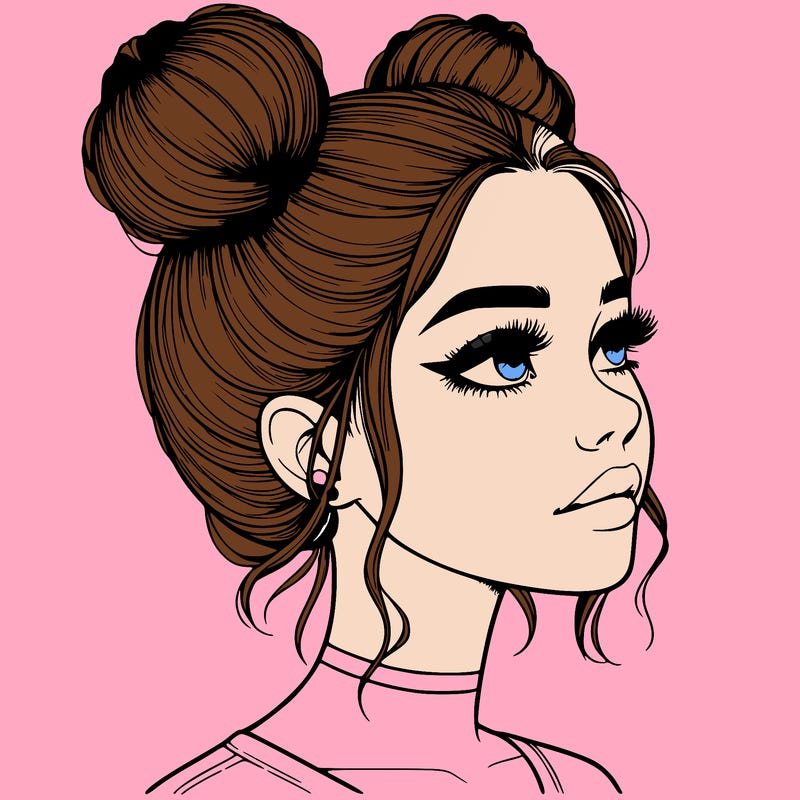 realistic girl with buns on the top of her head