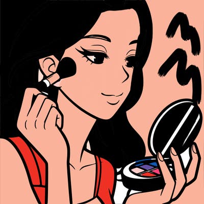 little girl putting on makeup