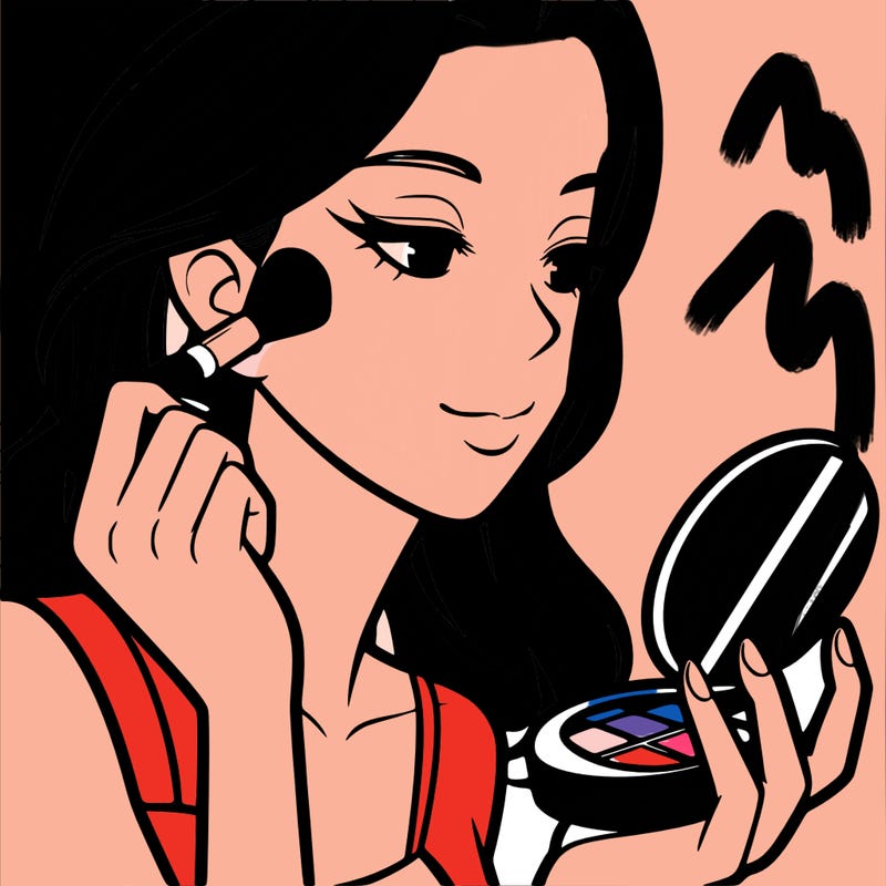 little girl putting on makeup