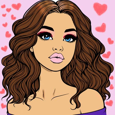 realistic girl with wavy hair and lips