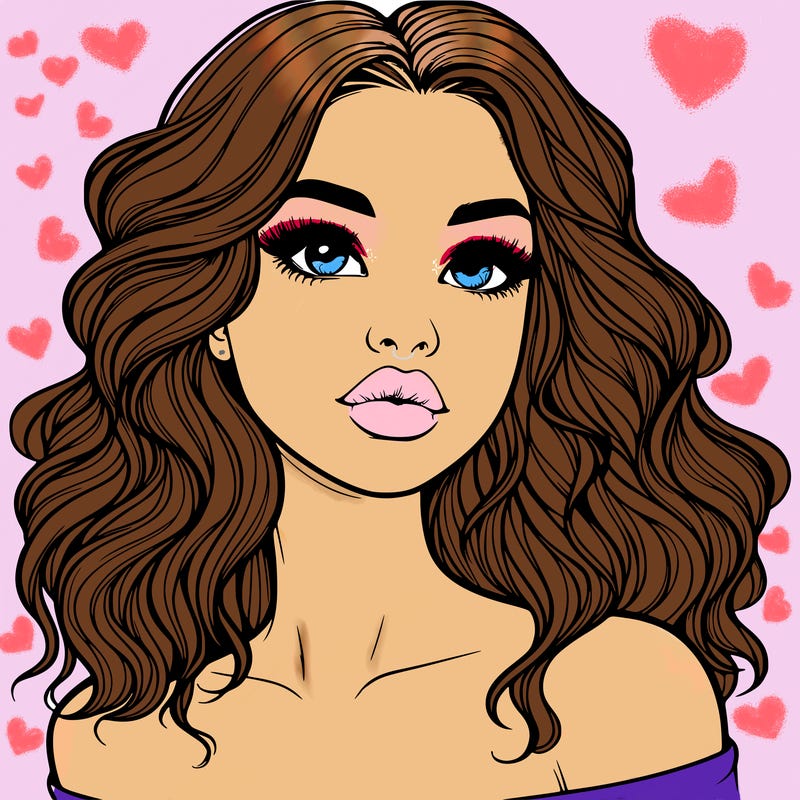 realistic girl with wavy hair and lips