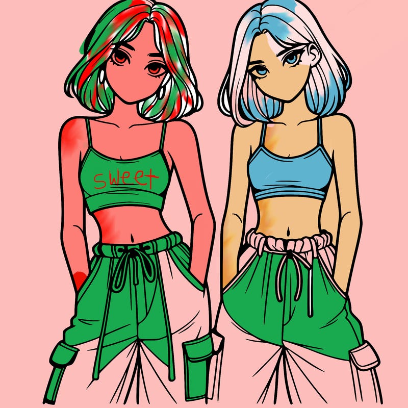 two girls with crop top with baggy pants