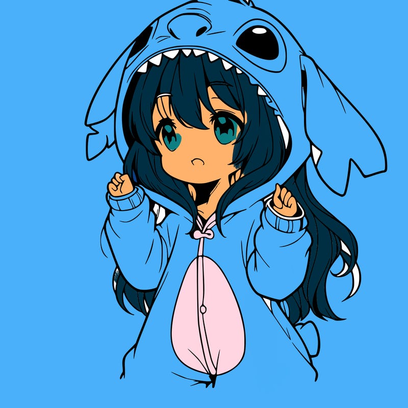 anime girl in a stitch onsie