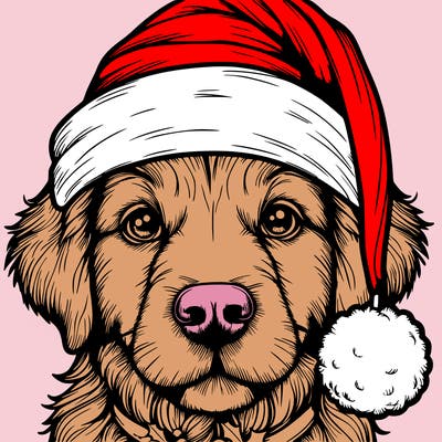realistic dog with a christmas hat