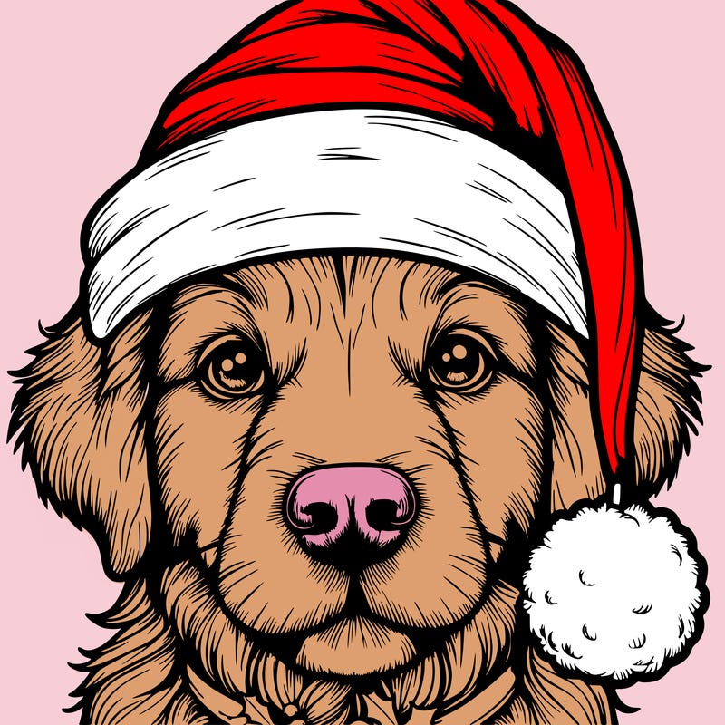 realistic dog with a christmas hat