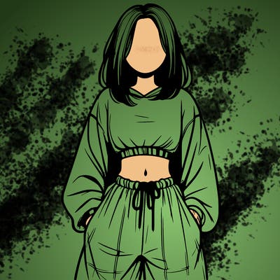 realistic girl faceless with baggy pants and a crop top