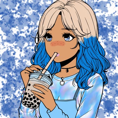 realistic girl drinking boba tea