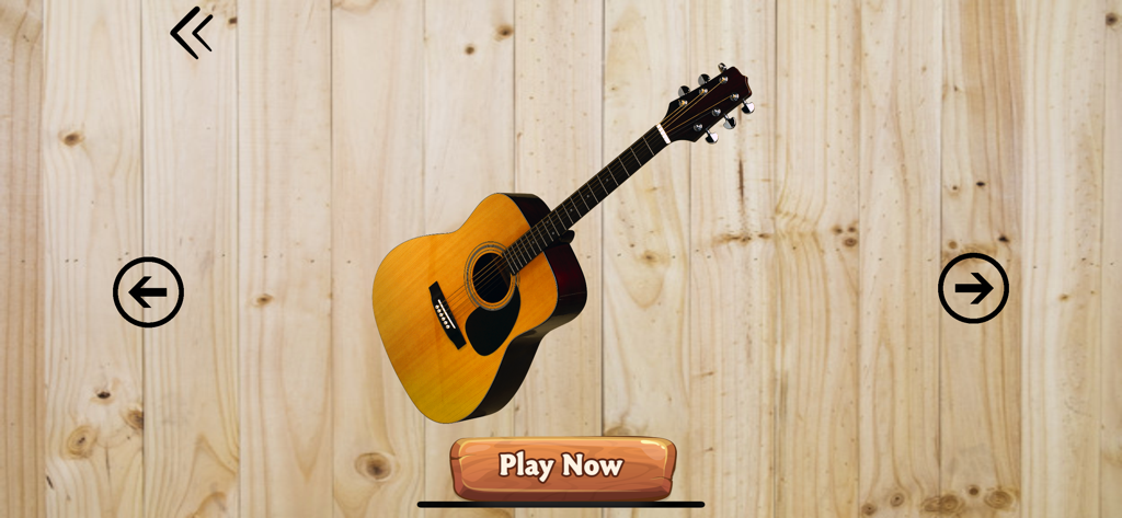 Tabla Drums Dhol Piano Guitar - Selection screen for a virtual acoustic guitar in the music app.