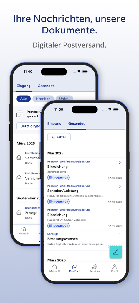 Meine SI Mobile - Digital mailbox interface in the Meine SI Mobile app for managing insurance documents