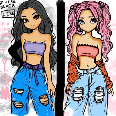 2 girls in crop tops and baggy jeans ripped