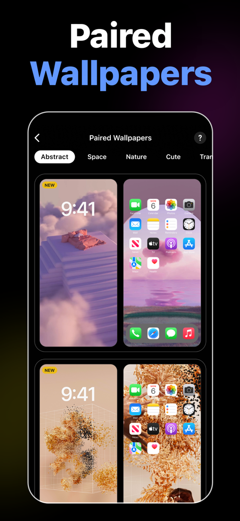 A collection of aesthetic paired wallpapers for iPhone lock and home screens within the Ringtone Maker Garage app.