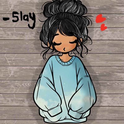 girl with baggy sweatshirt and messy bun