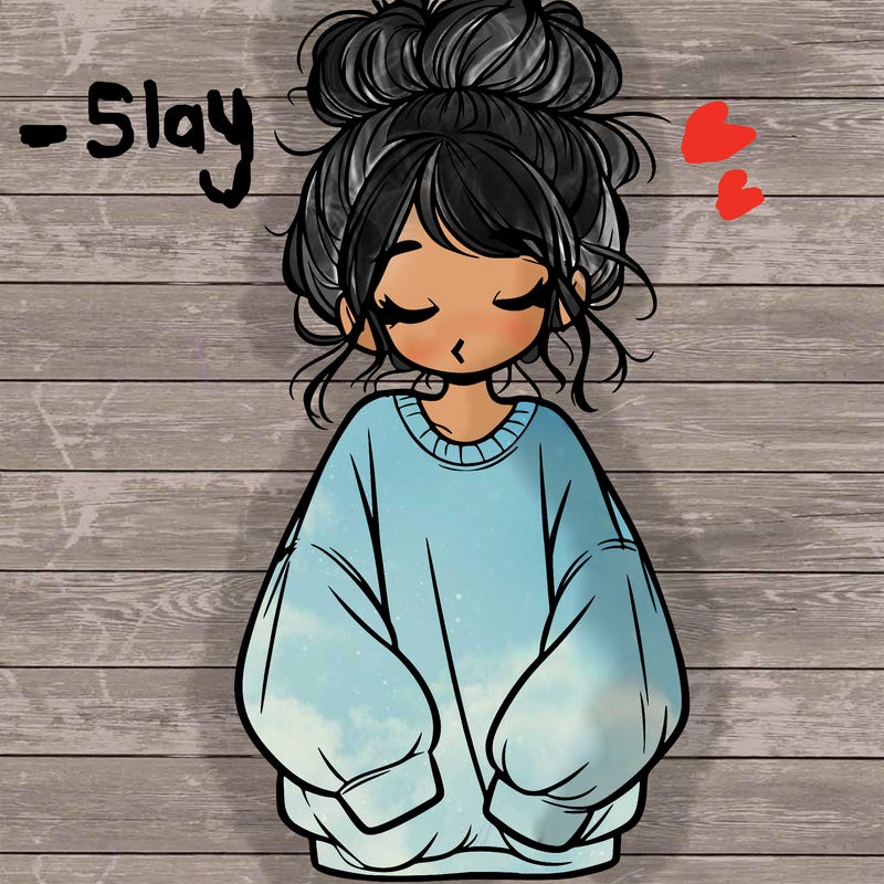 girl with baggy sweatshirt and messy bun