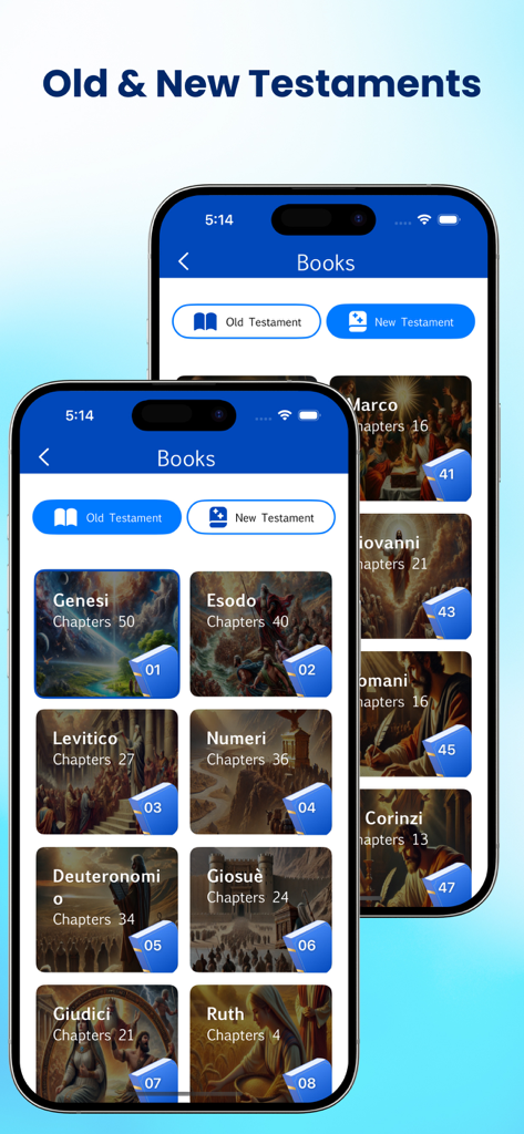 A mobile app screen showing the Old and New Testaments of the Tagalog Bible