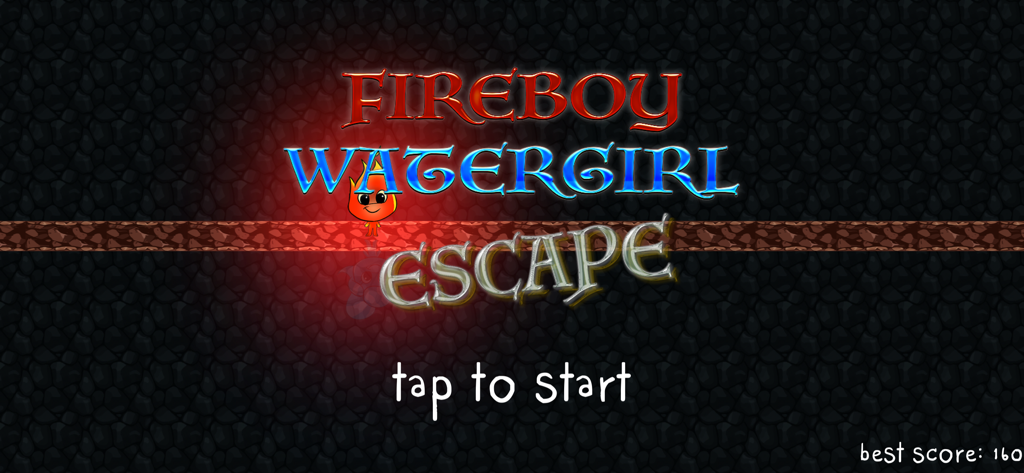 Fireboy and Watergirl: Escape - Schermata iniziale del gioco Fireboy and Watergirl Escape con testo 'tocca per iniziare'