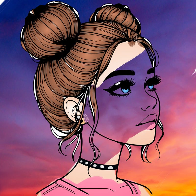 realistic girl with buns on the top of her head