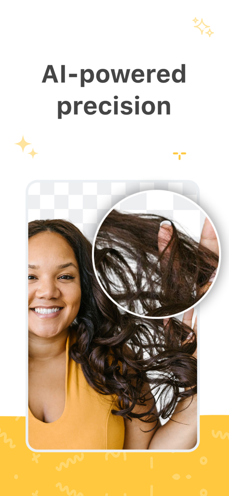 Background remover : remove.bg - KI-gestützte Hintergrundentfernung, die präzise Details von lockigen Haaren zeigt