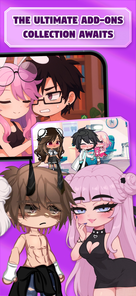 Gachune: Skins, Mods for Gacha - 다양한 미학과 스타일을 보여주는 사용자 지정 Gacha 캐릭터 및 장면 애드온 컬렉션