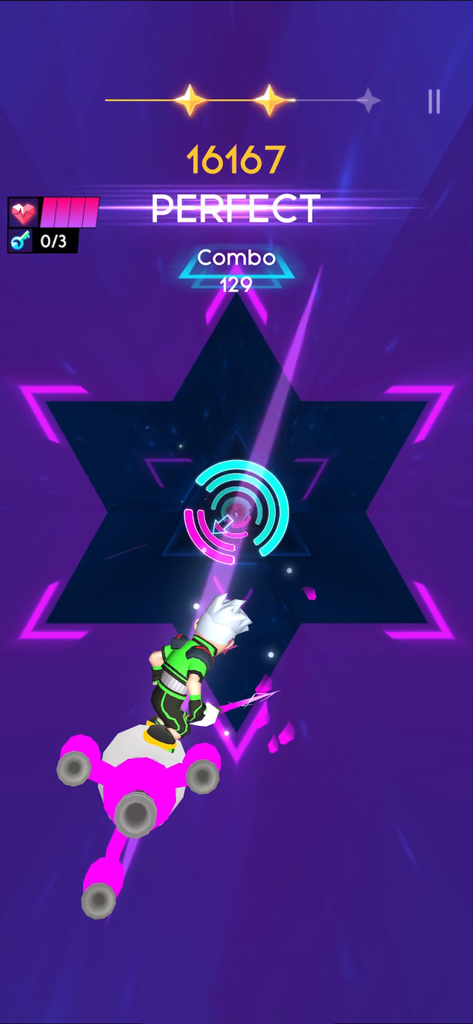 Cyber Surfer: EDM & Skateboard - A character on a hoverboard navigating a neon cyberpunk level in Cyber Surfer music game