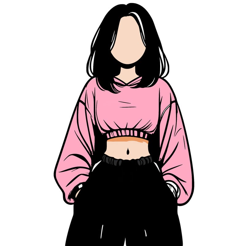 realistic girl faceless with baggy pants and a crop top