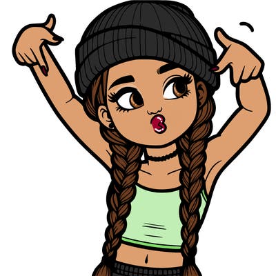 realistic teenage girl with braids and a beanie and crop top doing 🫶🏼
