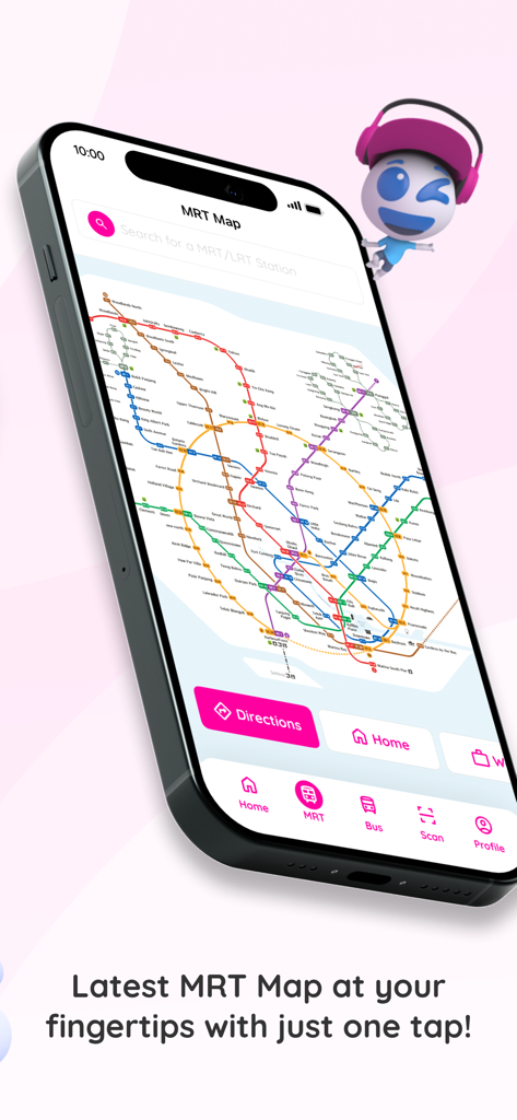 A smartphone displaying the Singapore MRT map inside the WINK plus app