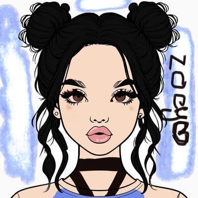 realistic girl with two buns in hair and lips