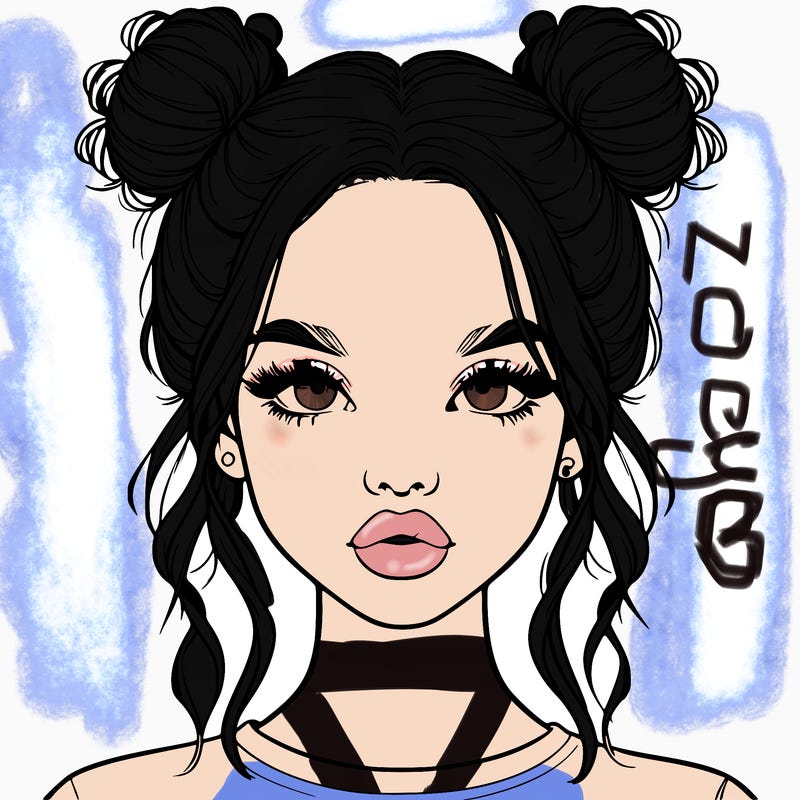 realistic girl with two buns in hair and lips