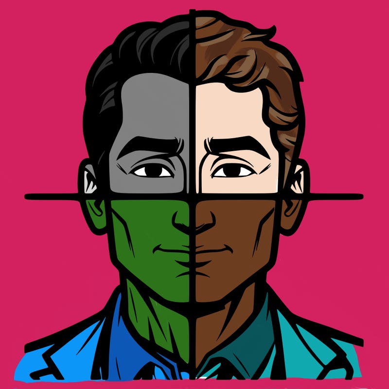 a split in 4 drawing of a man