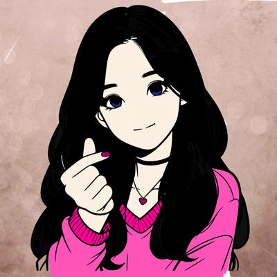 realistic girl making a korean heart