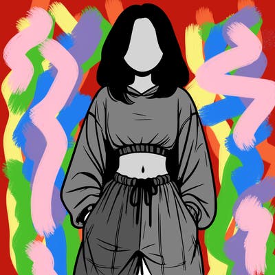 realistic girl faceless with baggy pants and a crop top