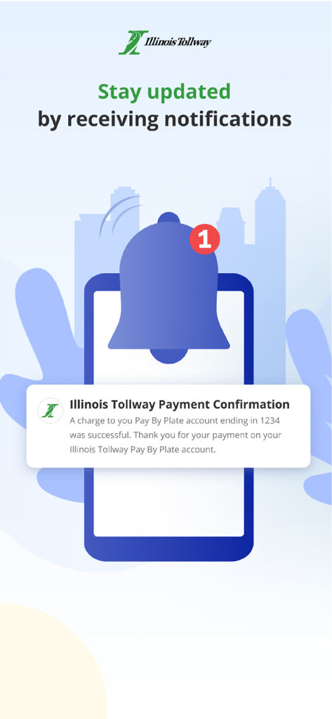 Illinois Tollway app notification showing a successful payment confirmation on a smartphone screen