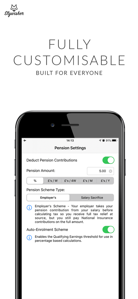 UK Salary Calculator 2025/26 - UK Salary Calculator app pension contribution and auto enrolment settings screen