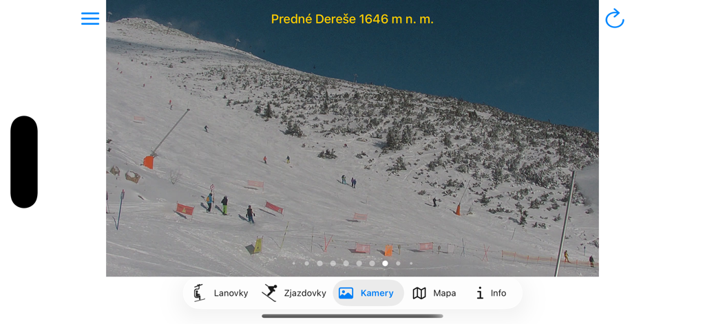 Live-Webcam-Ansicht der Skihang Predne Derese aus der iJasna Mobile App