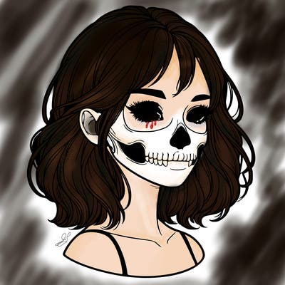 realistic girl with skull