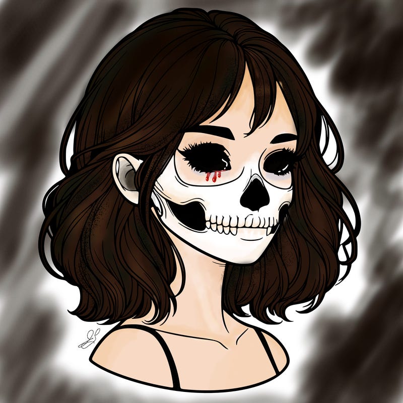 realistic girl with skull