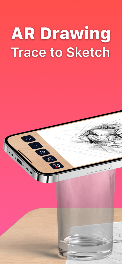 A smartphone using augmented reality to project a tiger sketch onto paper for tracing