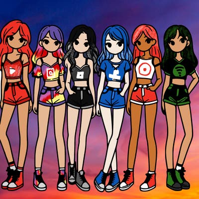 a group of girls wearing crop tops and shorts