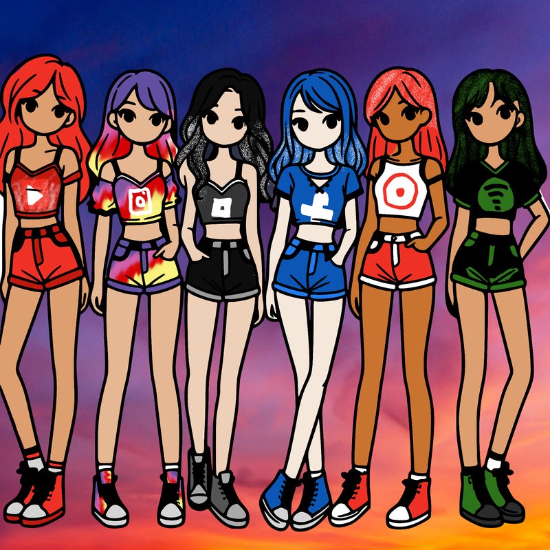 a group of girls wearing crop tops and shorts