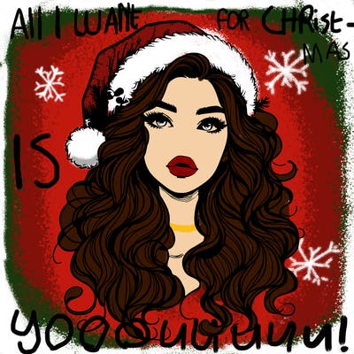 realistic christmas girl with wavy hair and lips