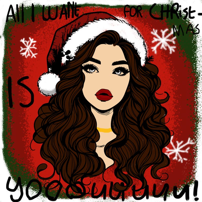 realistic christmas girl with wavy hair and lips